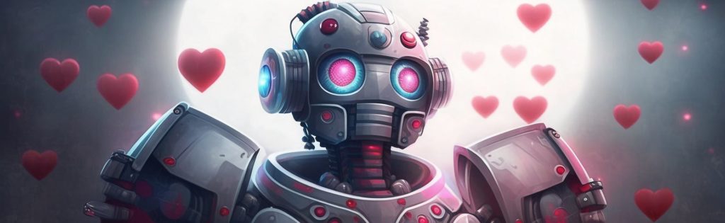 Robot with hearts and moon