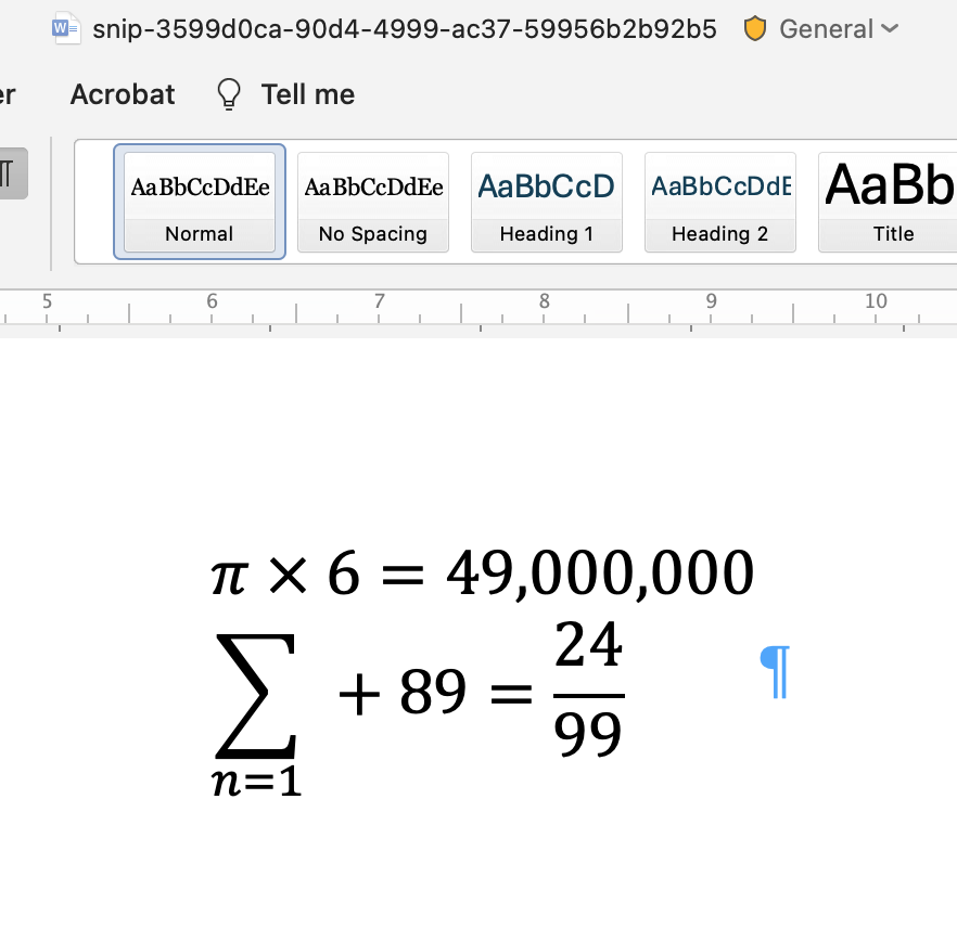 An equation that has been digitised in Word