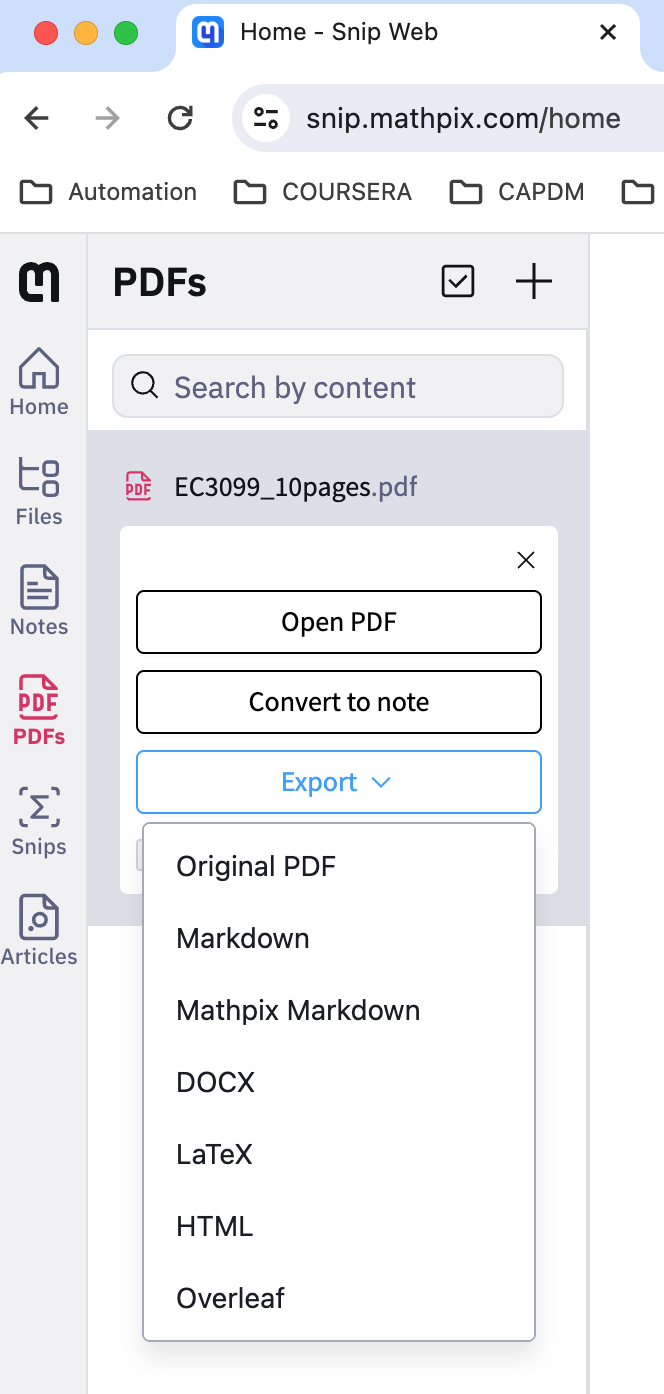 PDF export options box where you can choose your export type
