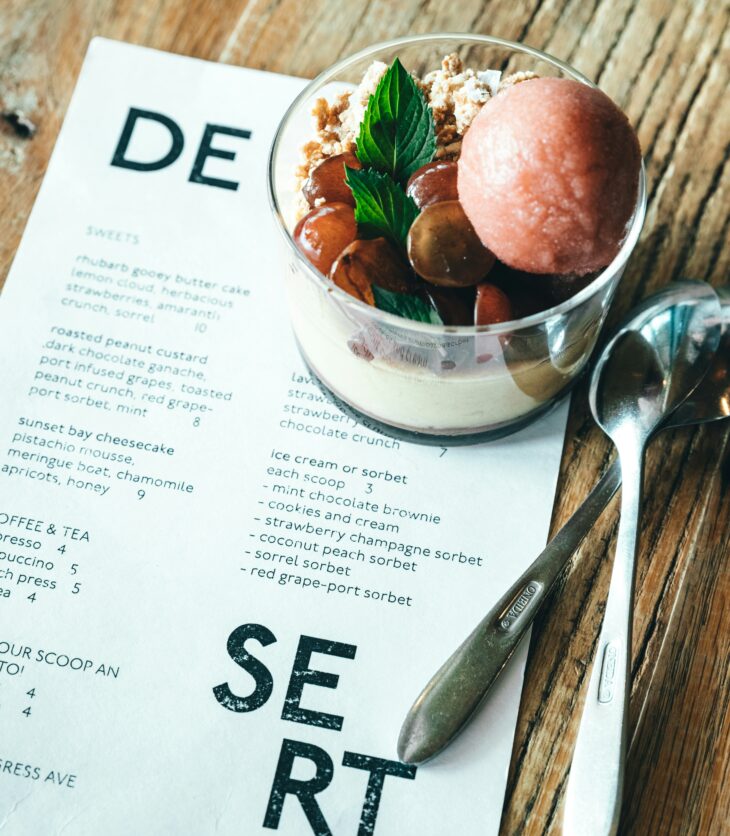 Menu and a desert