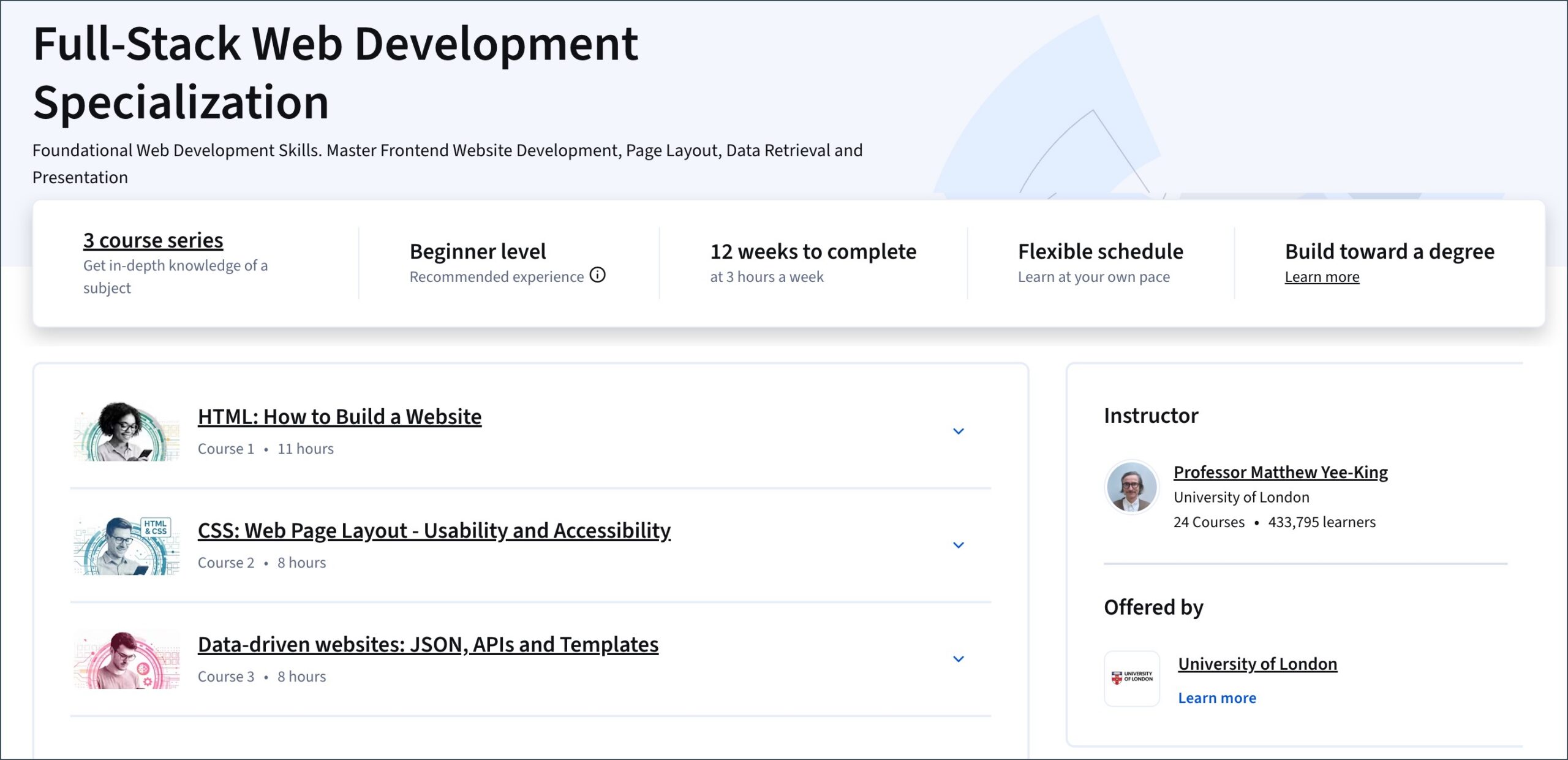 screen shot of a 3 course specialisation
