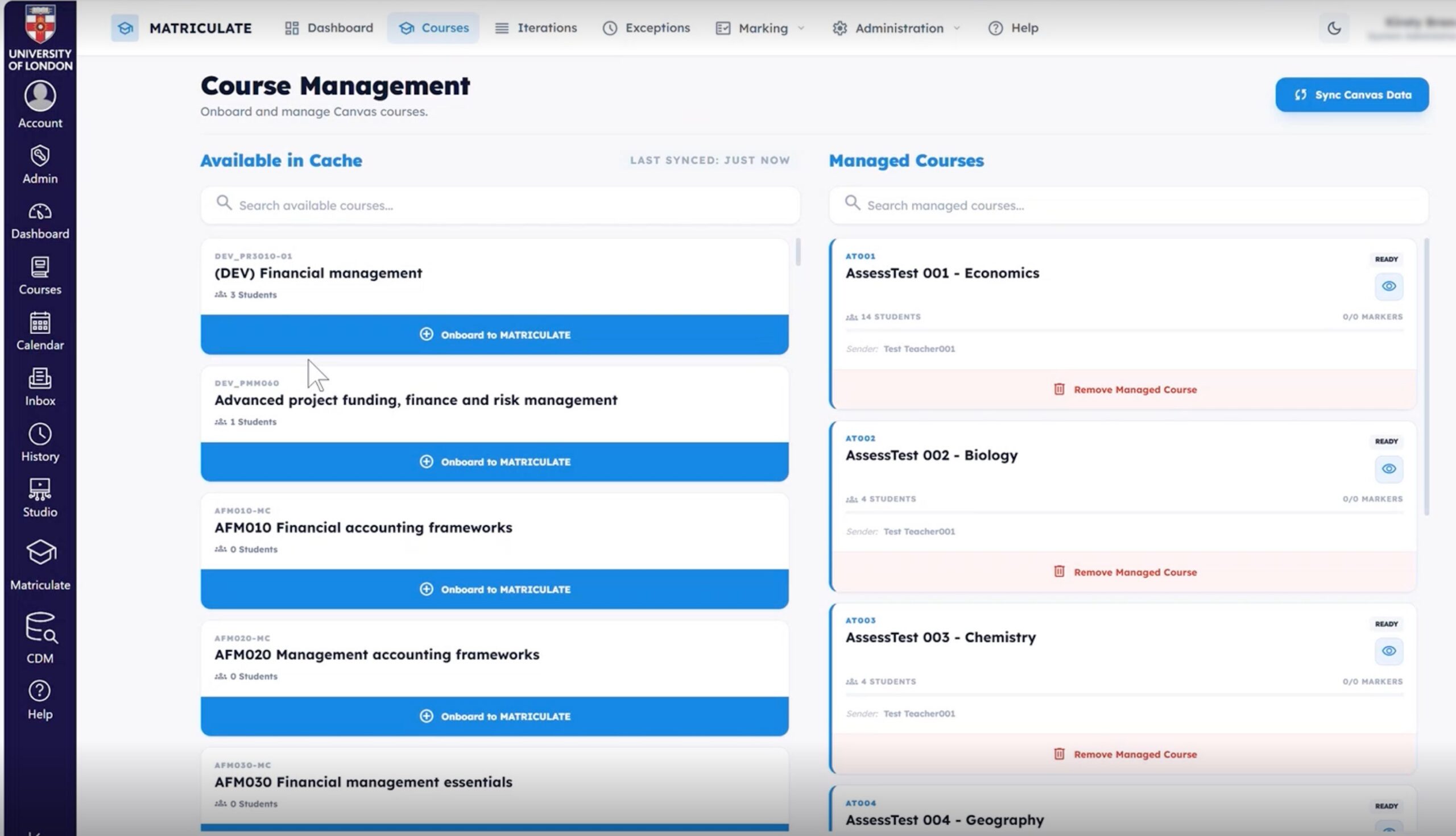 screen shot of the matriculate dashboard