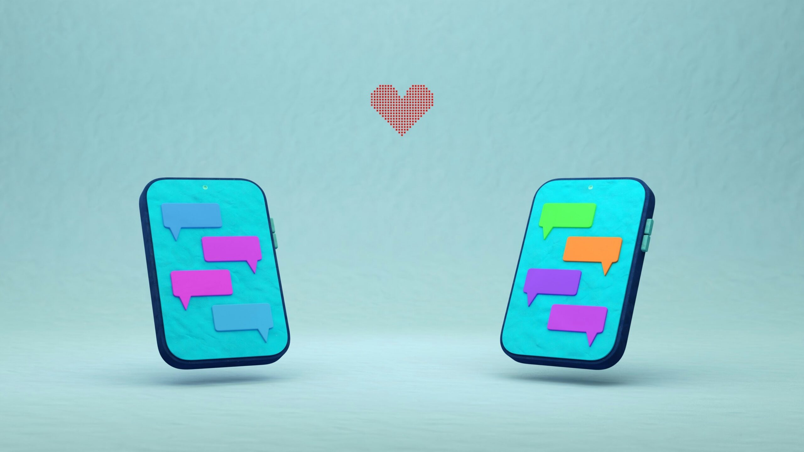 Two mobile phones with speech bubbles